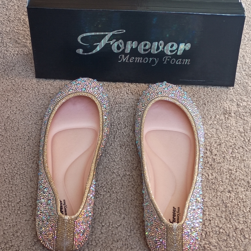 Forever 21 Women's Marianna Memory Foam Gemstone Flats with Gold Edges - Picture 7 of 8